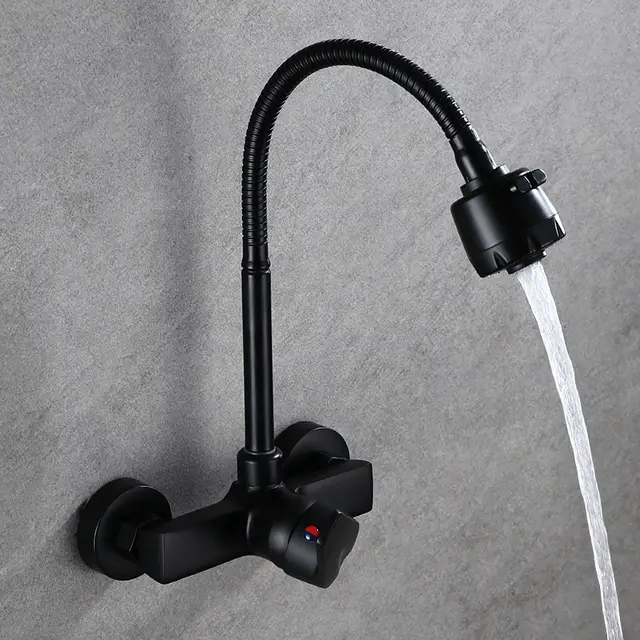 Robinet mural flexible pour cuisine en laiton col de cygne
