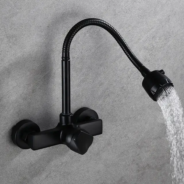Robinet mural flexible pour cuisine en laiton col de cygne