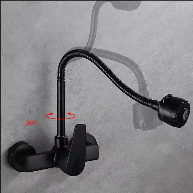 Robinet mural flexible pour cuisine en laiton col de cygne