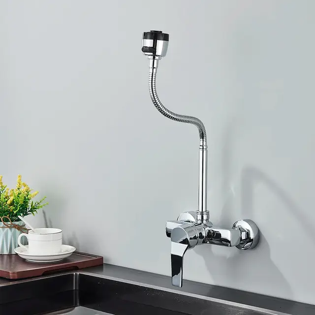 Robinet mural flexible pour cuisine en laiton col de cygne