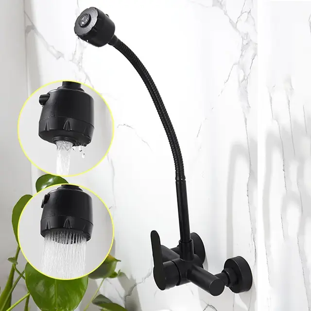 Robinet mural flexible pour cuisine en laiton col de cygne