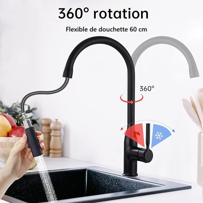 Robinet de cuisine avec douchette extractible en Laiton