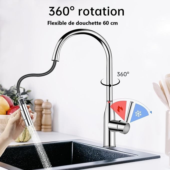 Robinet de cuisine avec douchette extractible en Laiton
