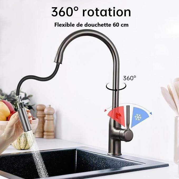 Robinet de cuisine avec douchette extractible en Laiton