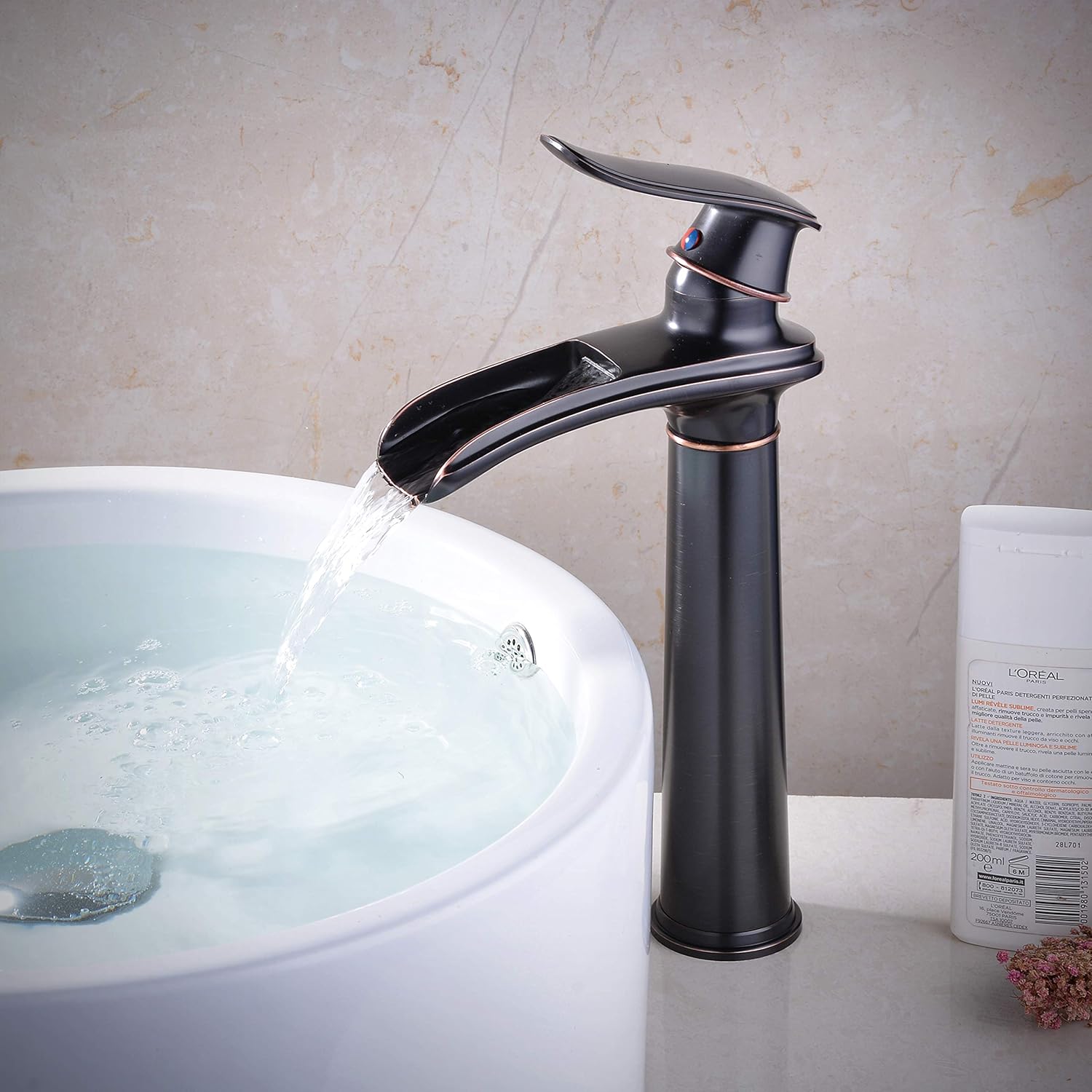 Robinet haut cascade vintage pour vasque salle de bain en laiton