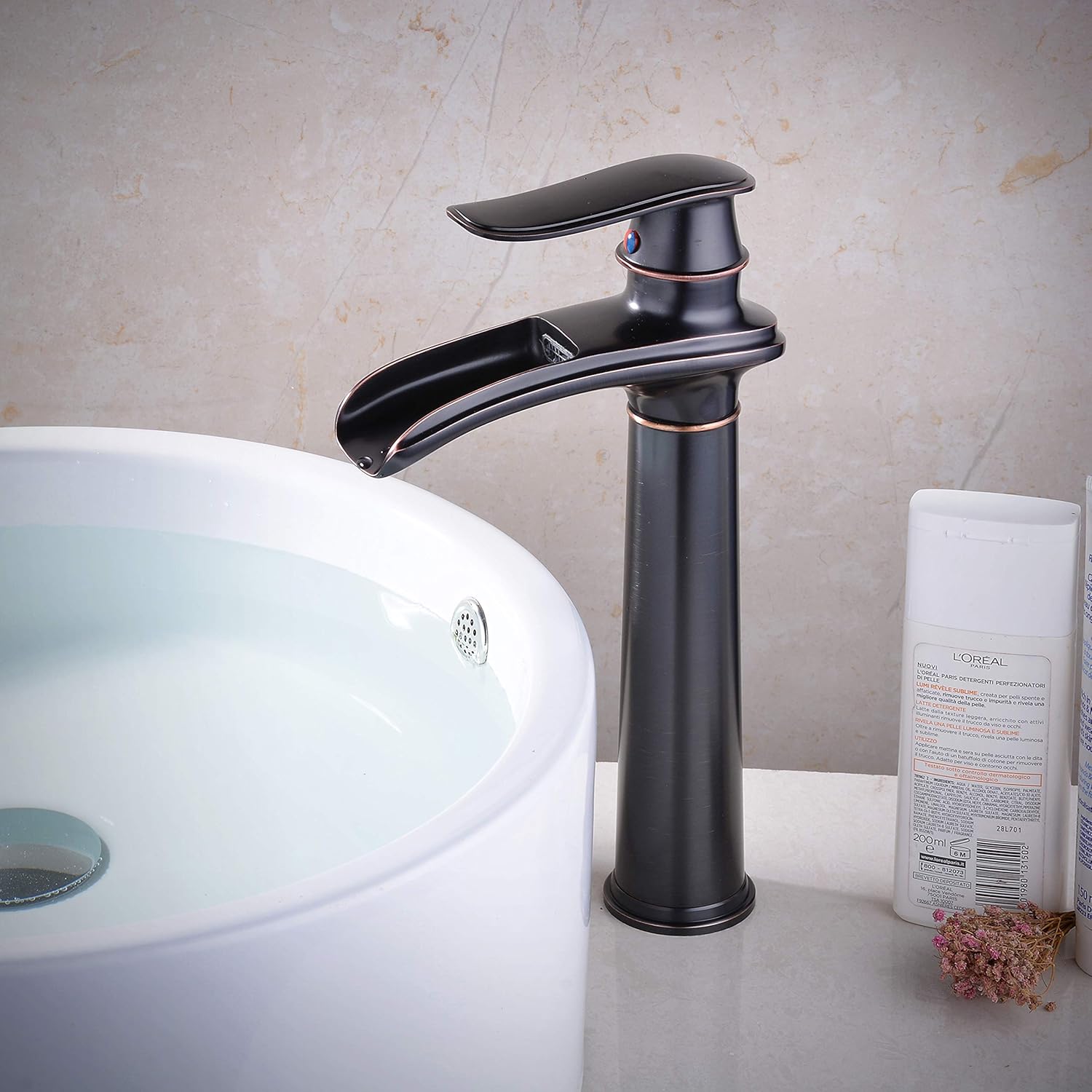 Robinet haut cascade vintage pour vasque salle de bain en laiton