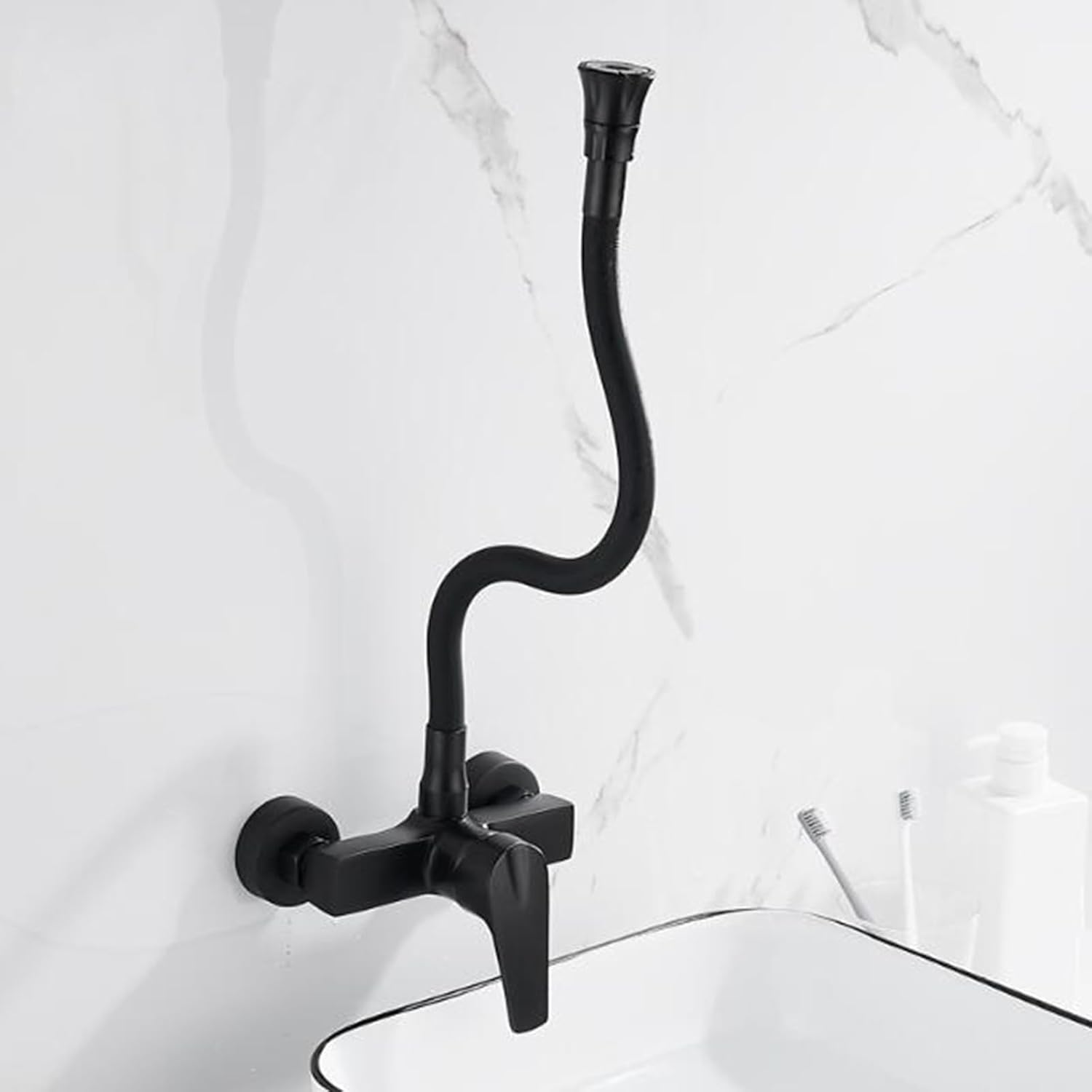Robinet flexible pour cuisine murale col de cygne en laiton