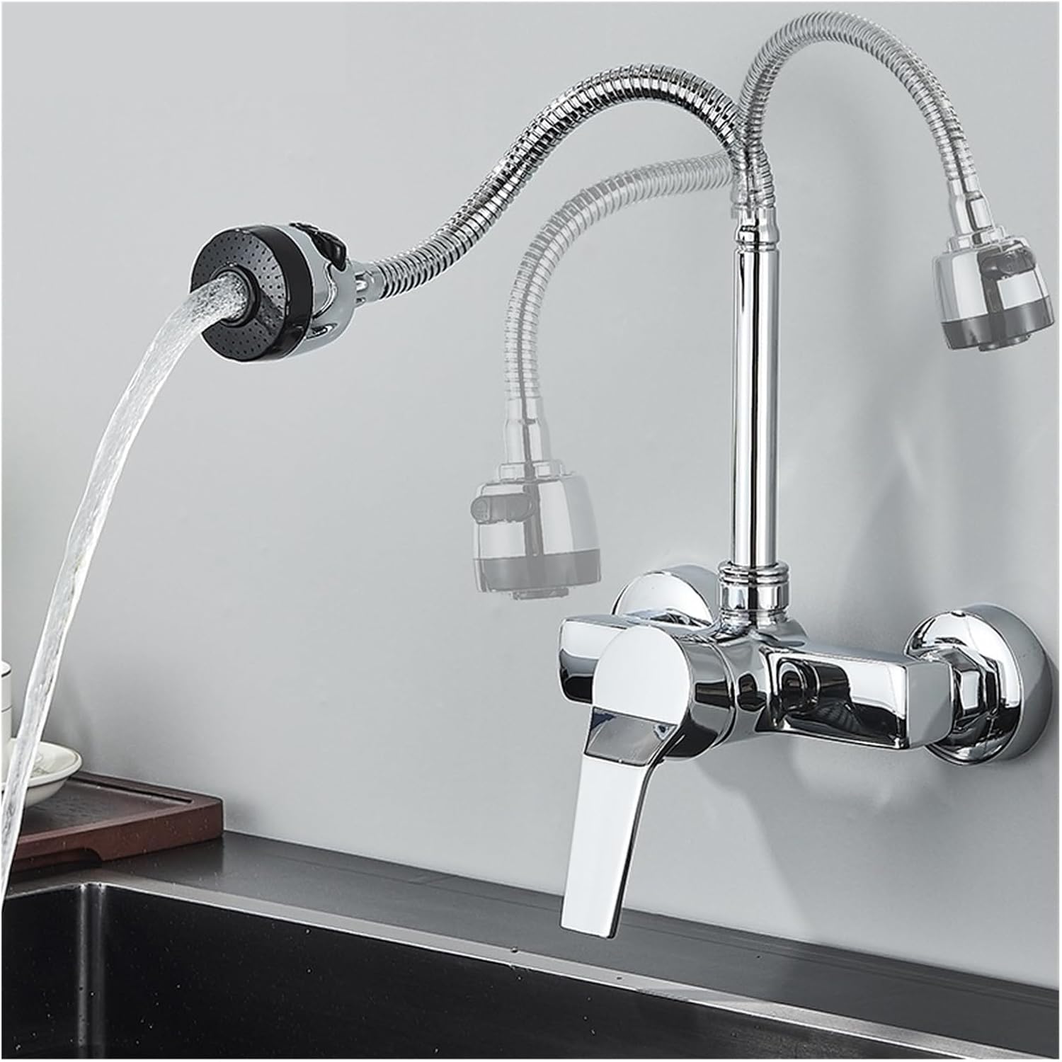 Robinet mural flexible pour cuisine en laiton col de cygne