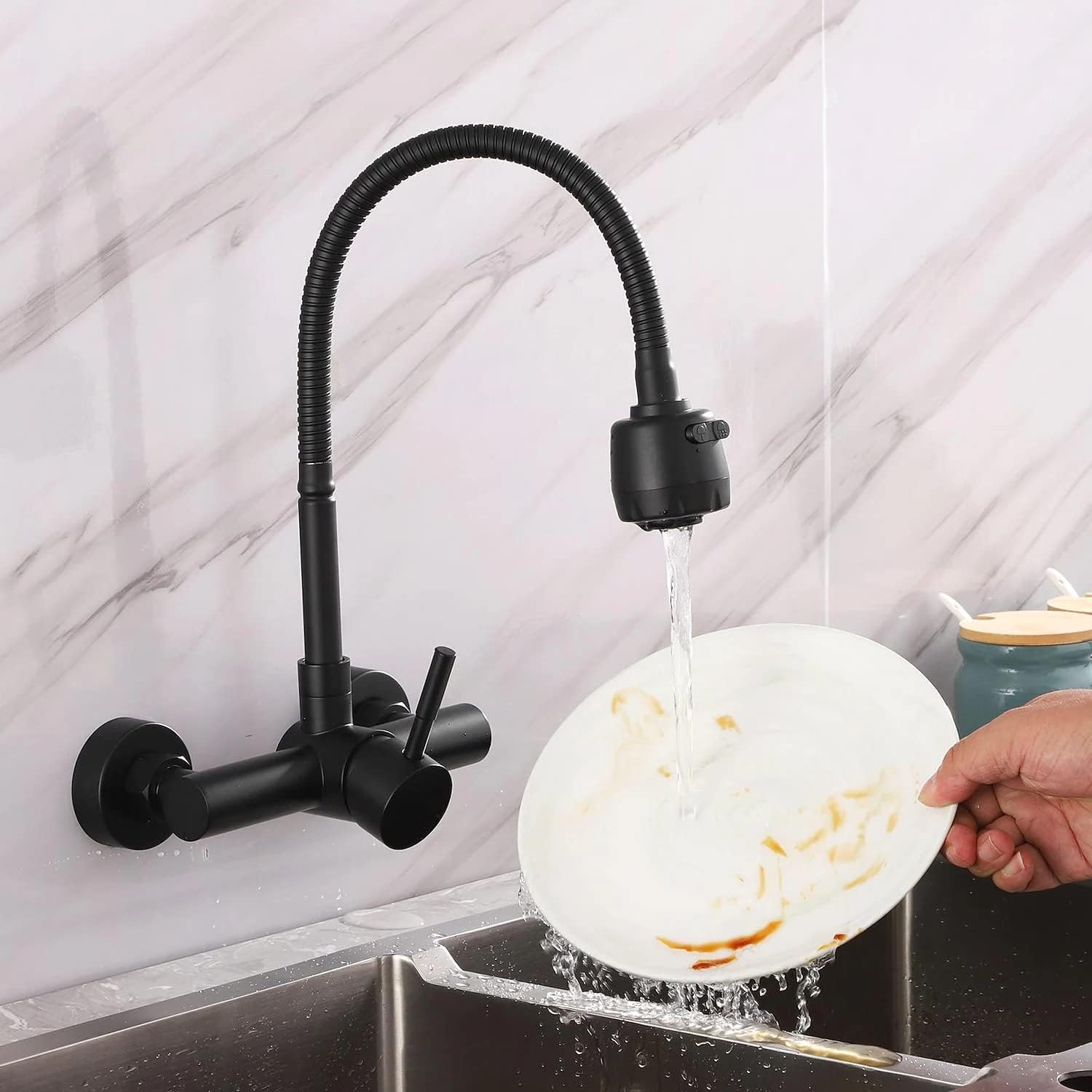 Robinet mural flexible pour cuisine en laiton
