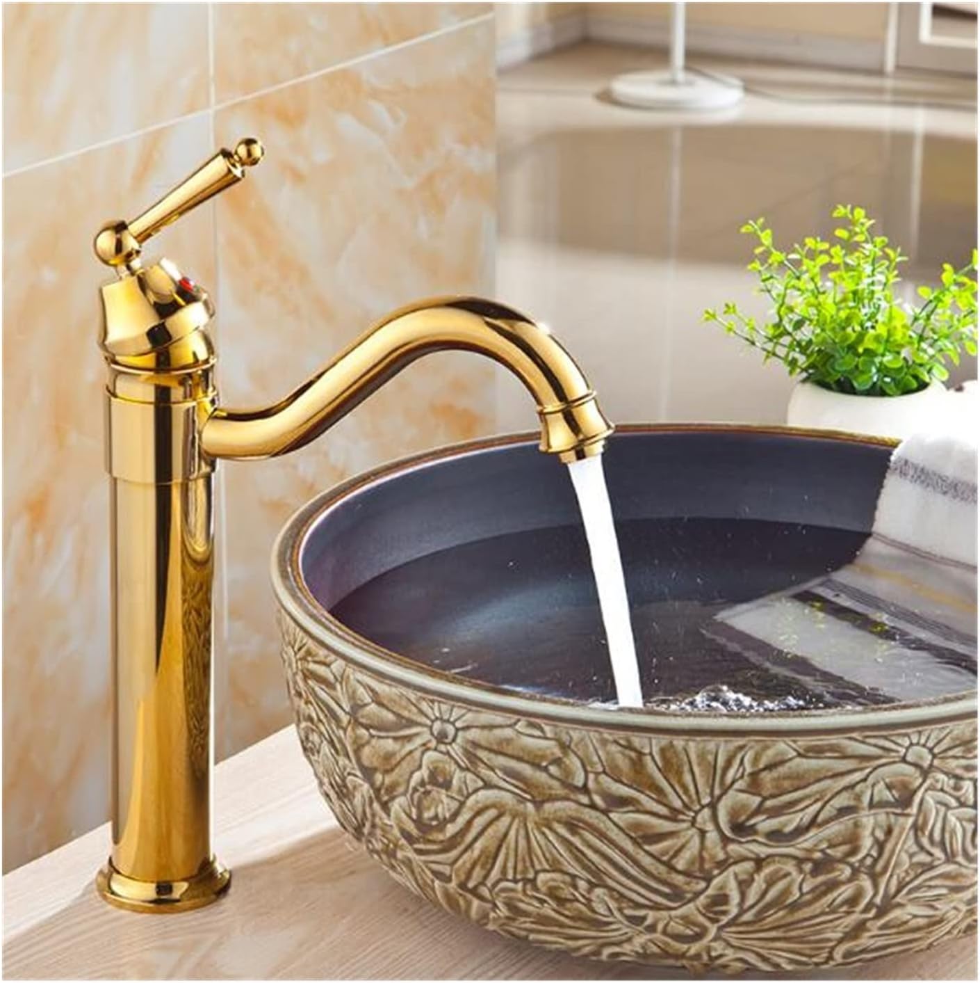 Robinet haut vintage pour vasque de salle de bain en laiton
