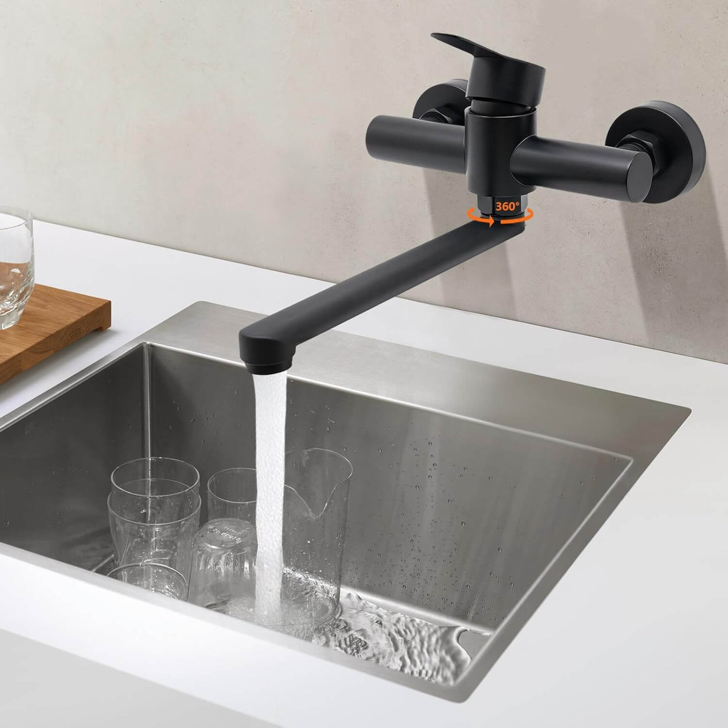 Robinet mural pour cuisine en inox