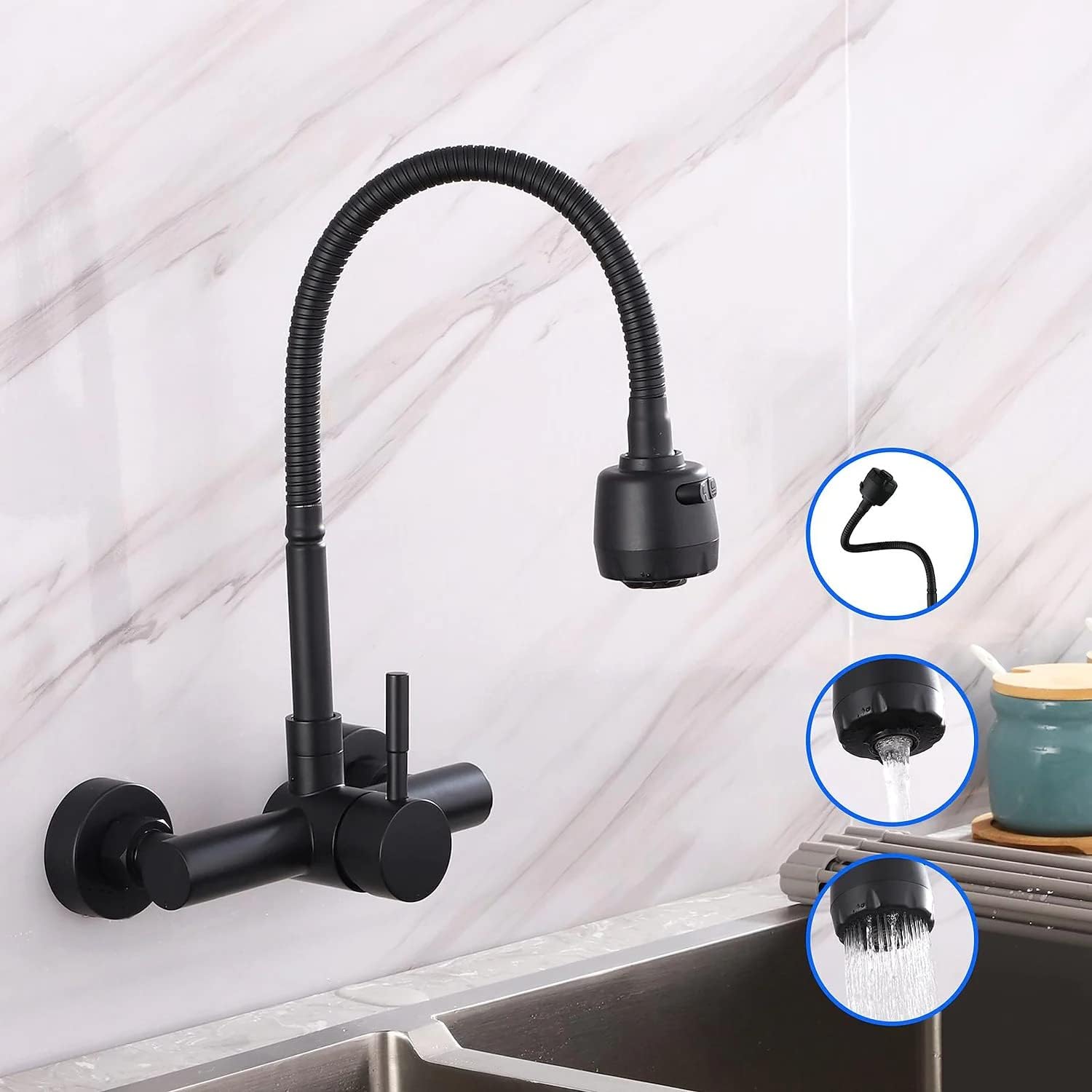 Robinet mural flexible pour cuisine en laiton