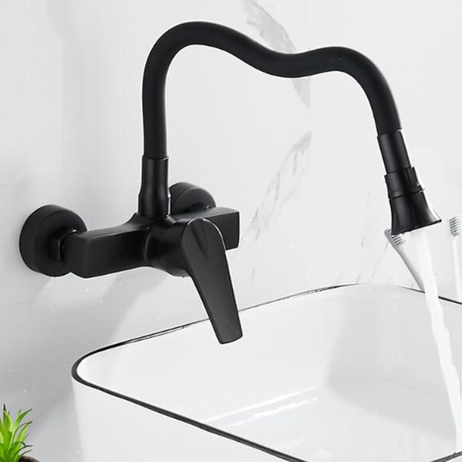 Robinet flexible pour cuisine murale col de cygne en laiton