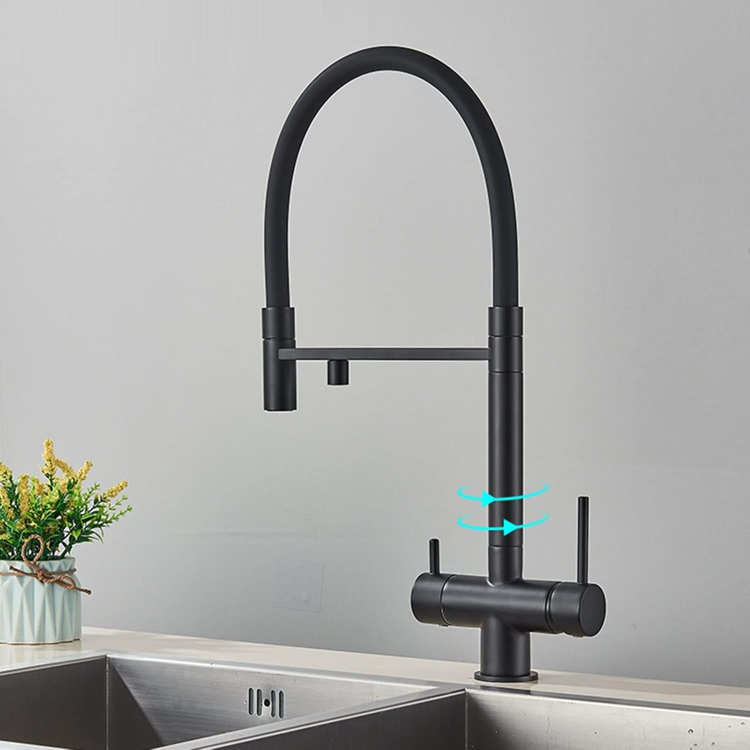 Robinet cuisine flexible purificateur d'eau en laiton