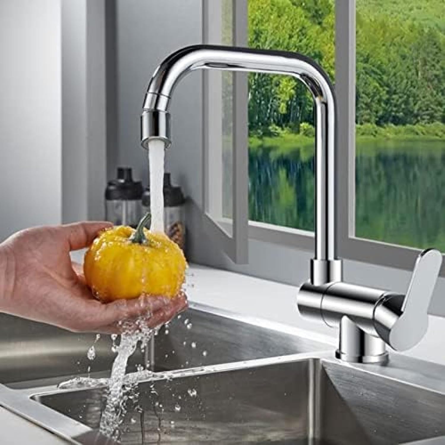 Robinet cuisine pliable sous fenêtre laiton