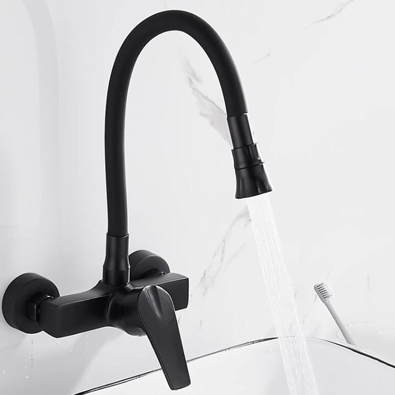 Robinet flexible pour cuisine murale col de cygne en laiton