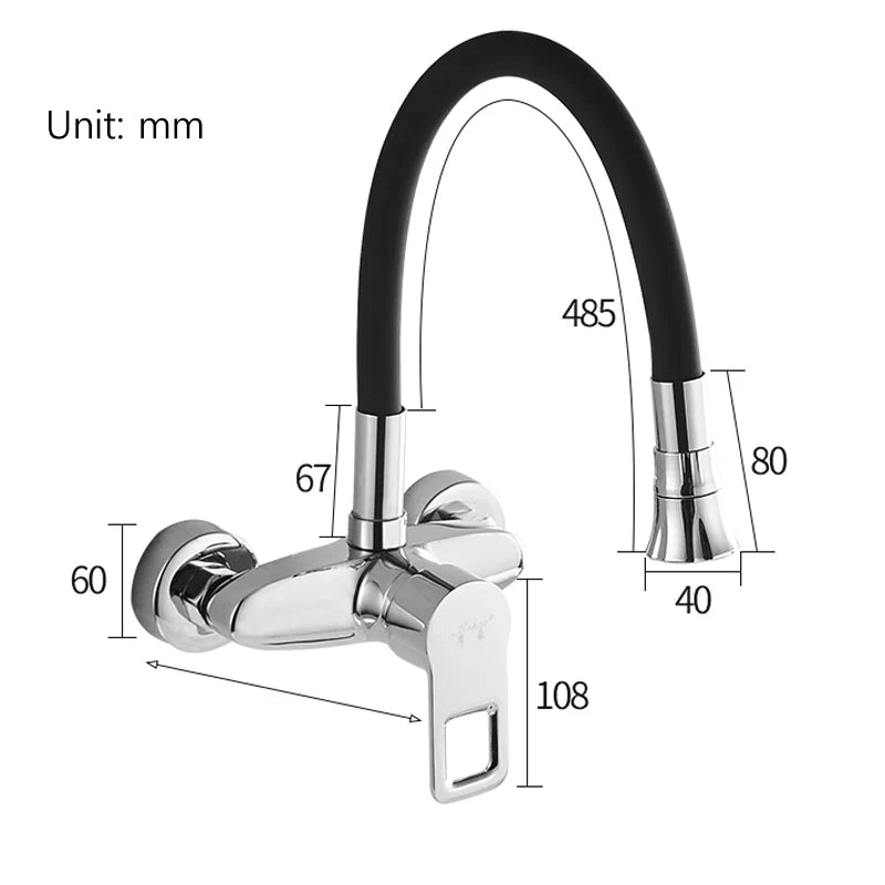 Robinet flexible pour cuisine murale col de cygne en laiton