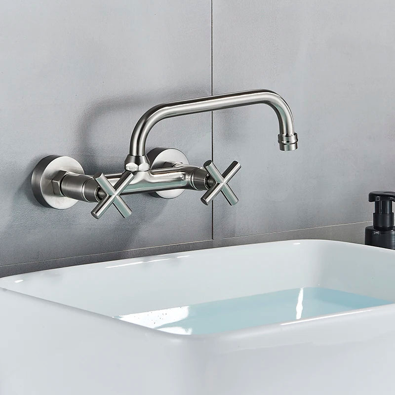 Robinet mural pour cuisine retro en inox