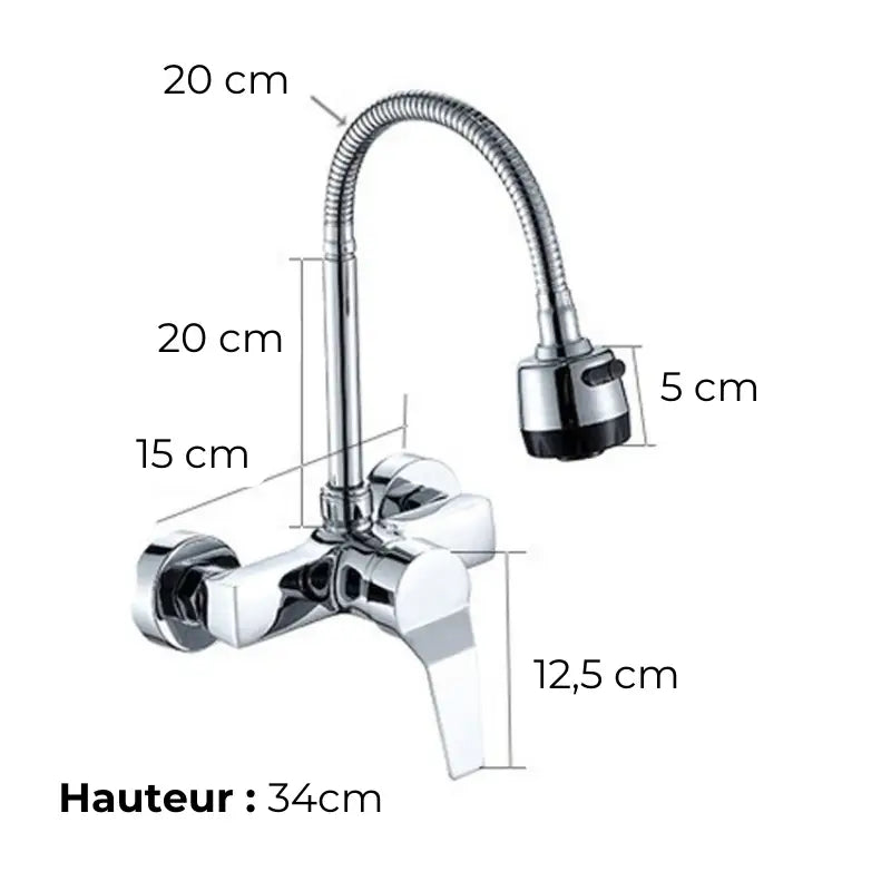 Robinet mural flexible pour cuisine en laiton col de cygne