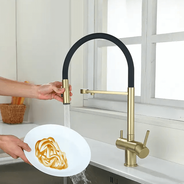 Robinet cuisine flexible purificateur d'eau en laiton