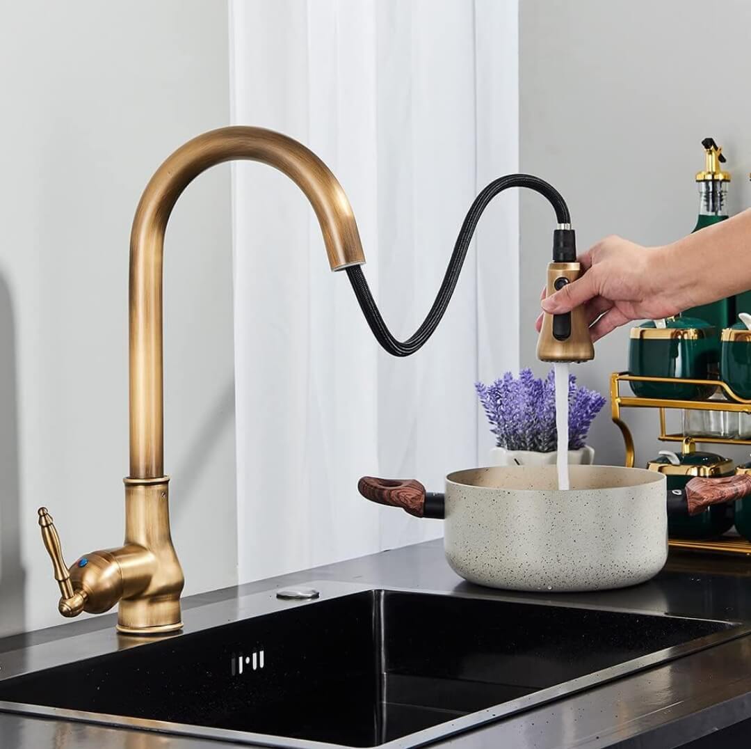 Robinet douchette vintage pour cuisine en laiton