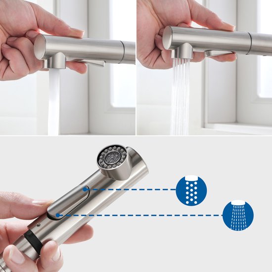 Robinet cuisine douchette 3 voies en inox