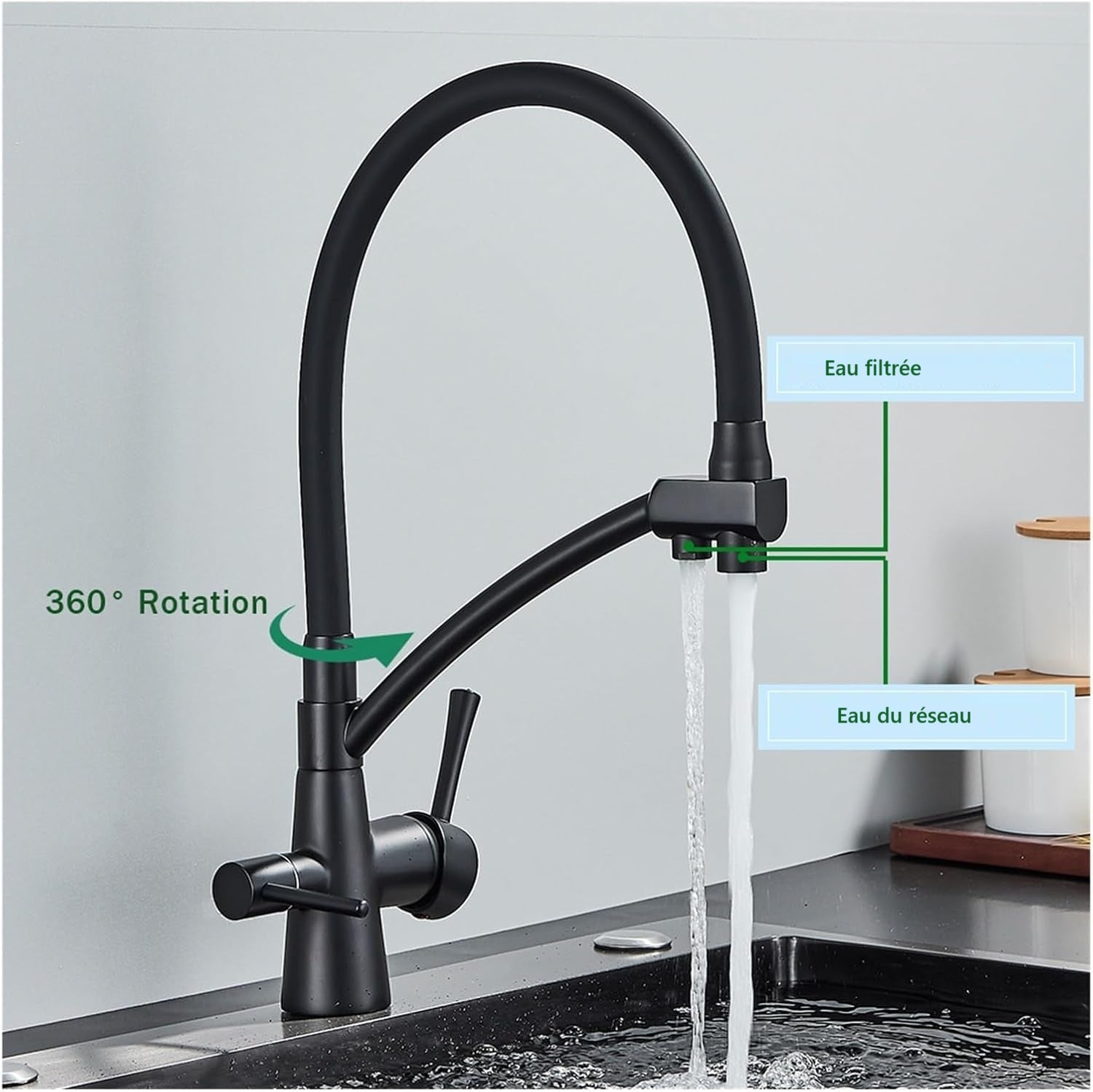 Robinet cuisine flexible purificateur d'eau en laiton