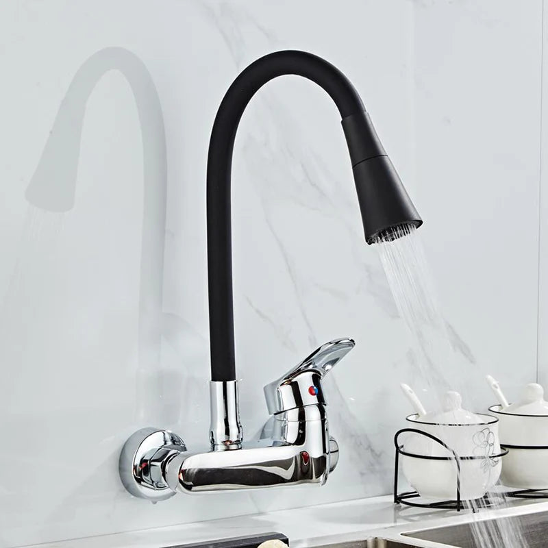 Robinet flexible mural pour cuisine en laiton