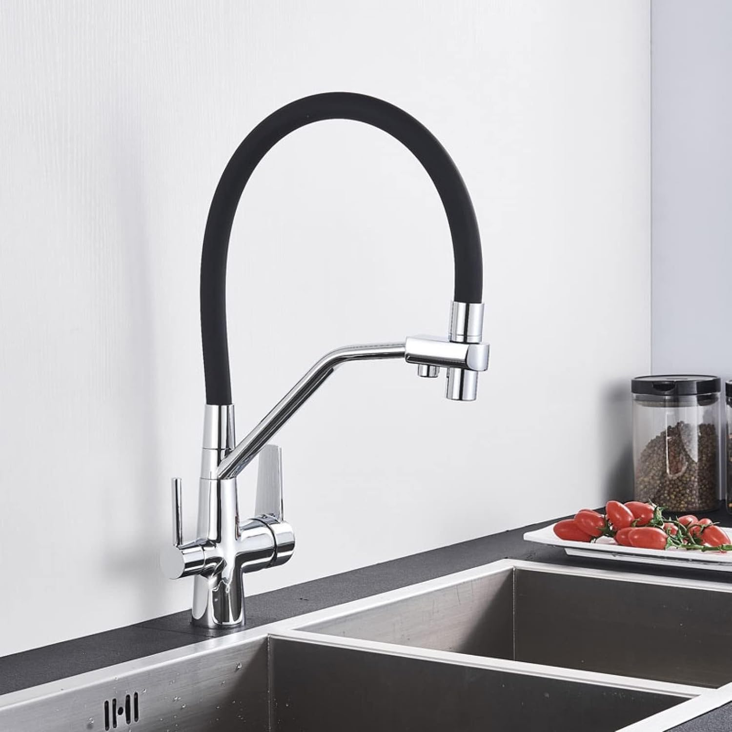 Robinet cuisine flexible purificateur d'eau en laiton