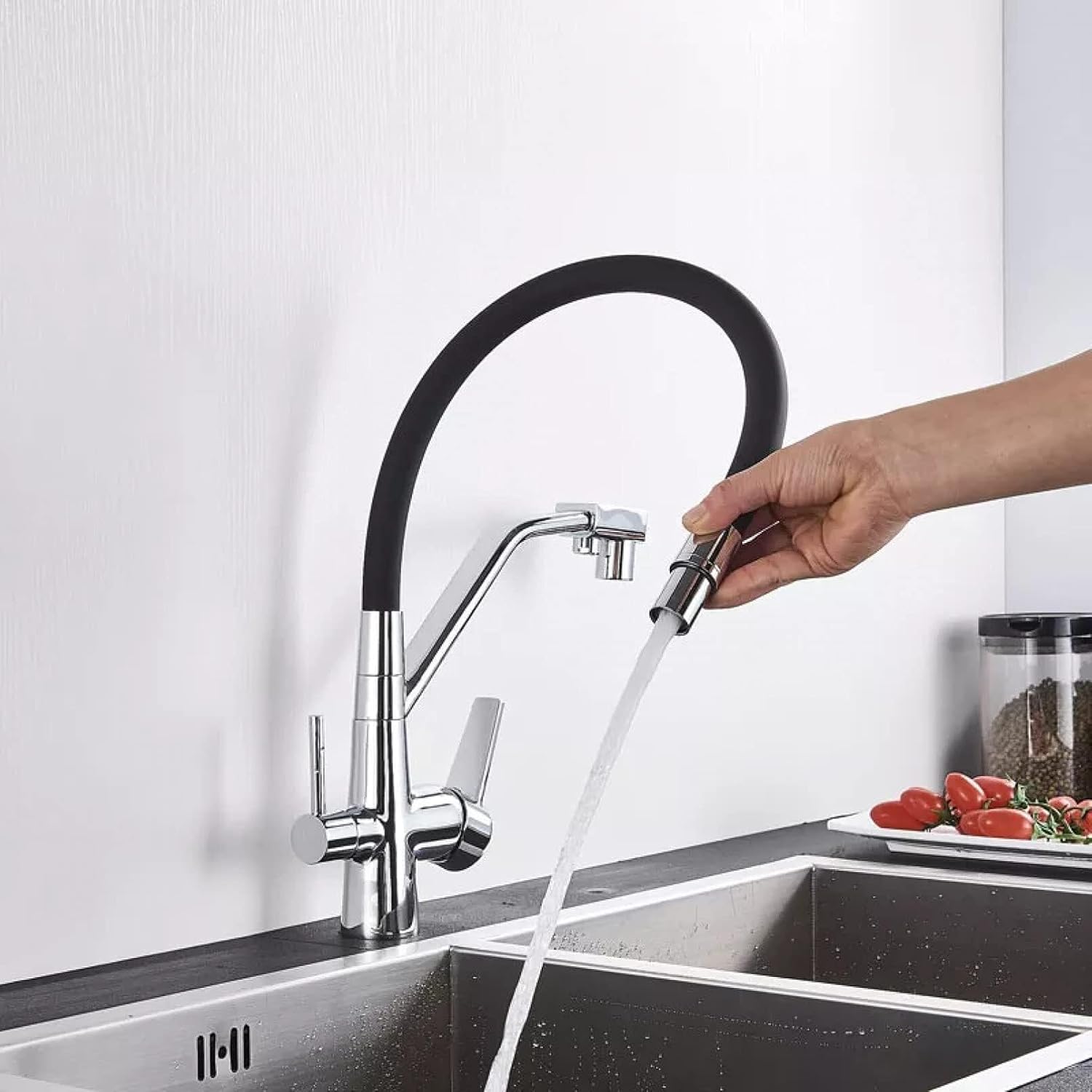 Robinet cuisine flexible purificateur d'eau en laiton