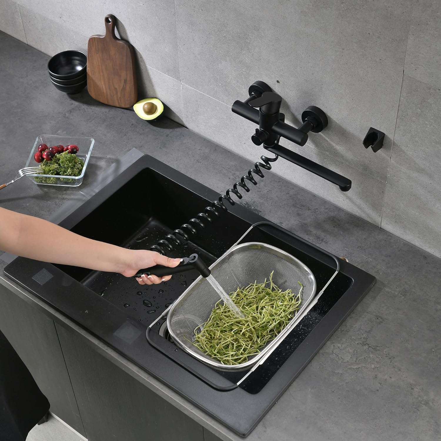 Robinet mural de cuisine avec douchette extractible en Laiton