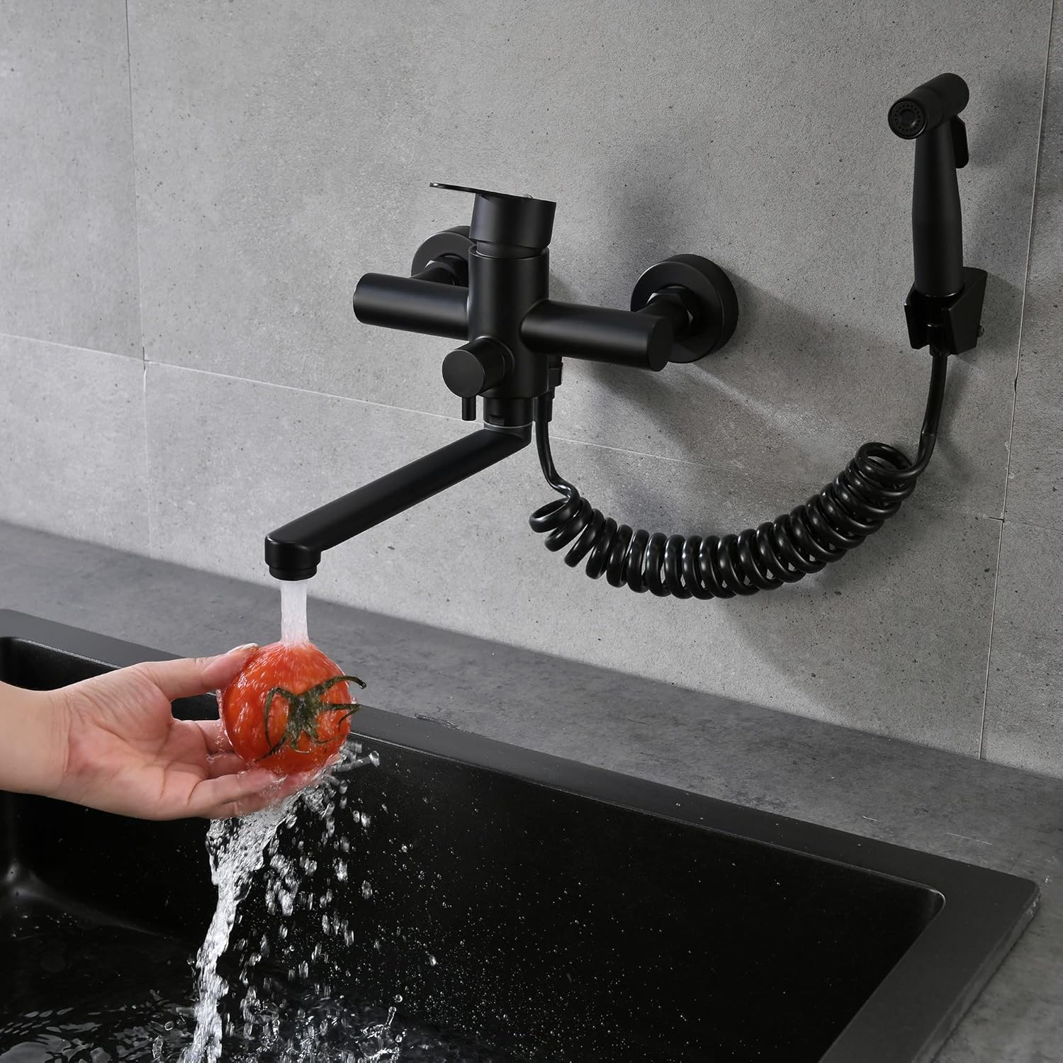 Robinet mural de cuisine avec douchette extractible en Laiton