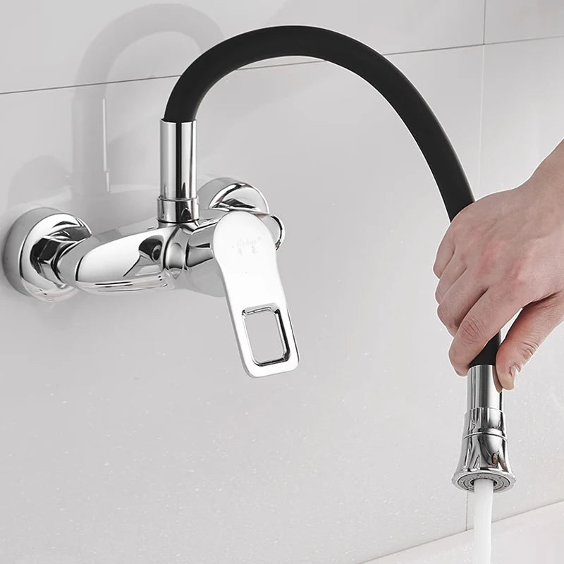 Robinet flexible pour cuisine murale col de cygne en laiton