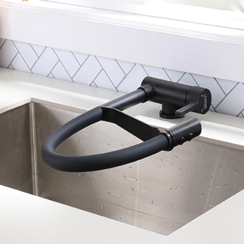 Robinet cuisine rabattable col de cygne rabattable pour évier sous fenêtre avec douchette extensible et 2 jets de pulvérisation ajustables