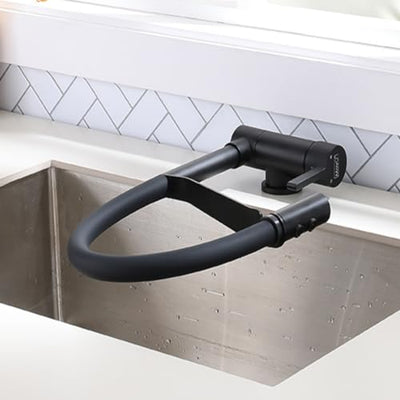 Robinet cuisine rabattable col de cygne rabattable pour évier sous fenêtre avec douchette extensible et 2 jets de pulvérisation ajustables
