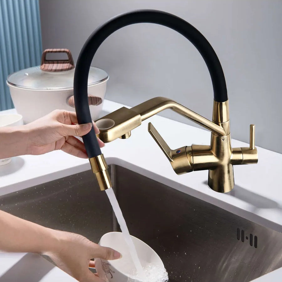 Robinet cuisine flexible purificateur d'eau en laiton