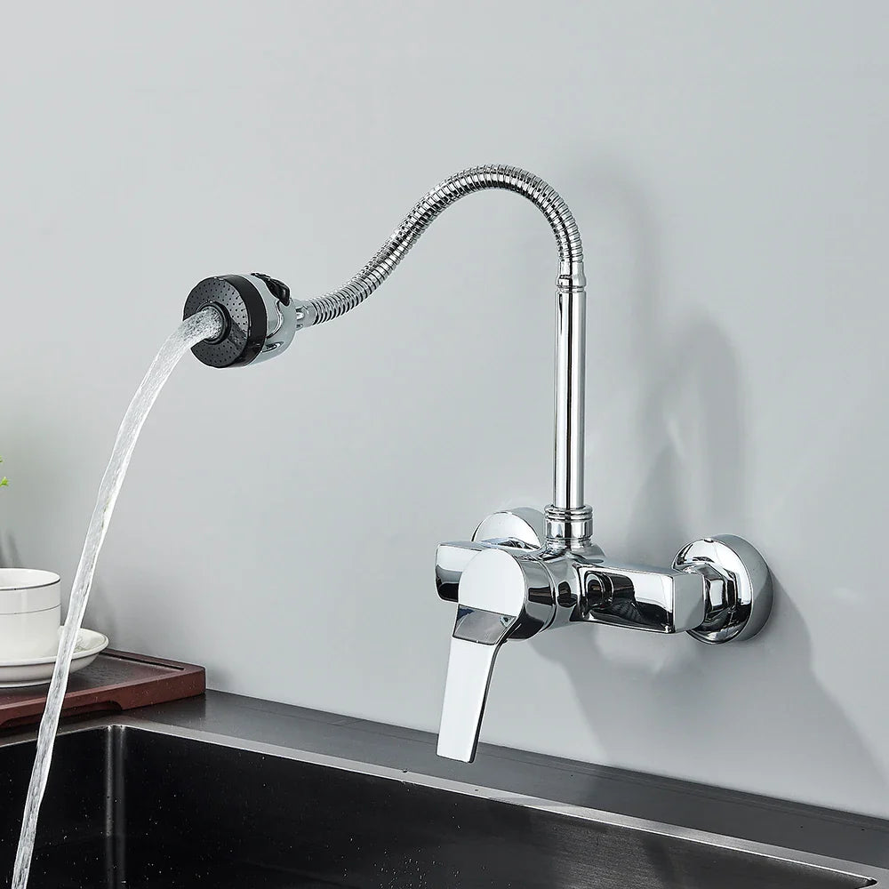 Robinet mural flexible pour cuisine en laiton col de cygne
