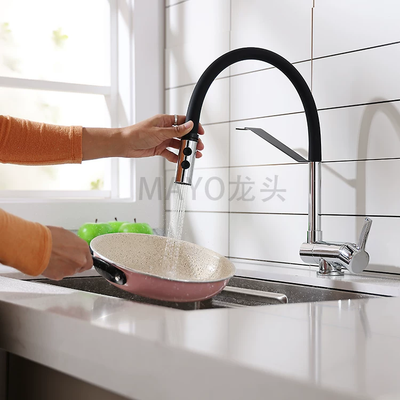 Robinet cuisine rabattable col de cygne rabattable pour évier sous fenêtre avec douchette extensible et 2 jets de pulvérisation ajustables