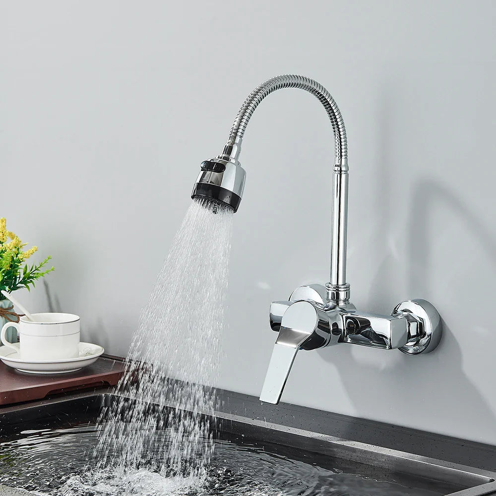 Robinet mural flexible pour cuisine en laiton col de cygne