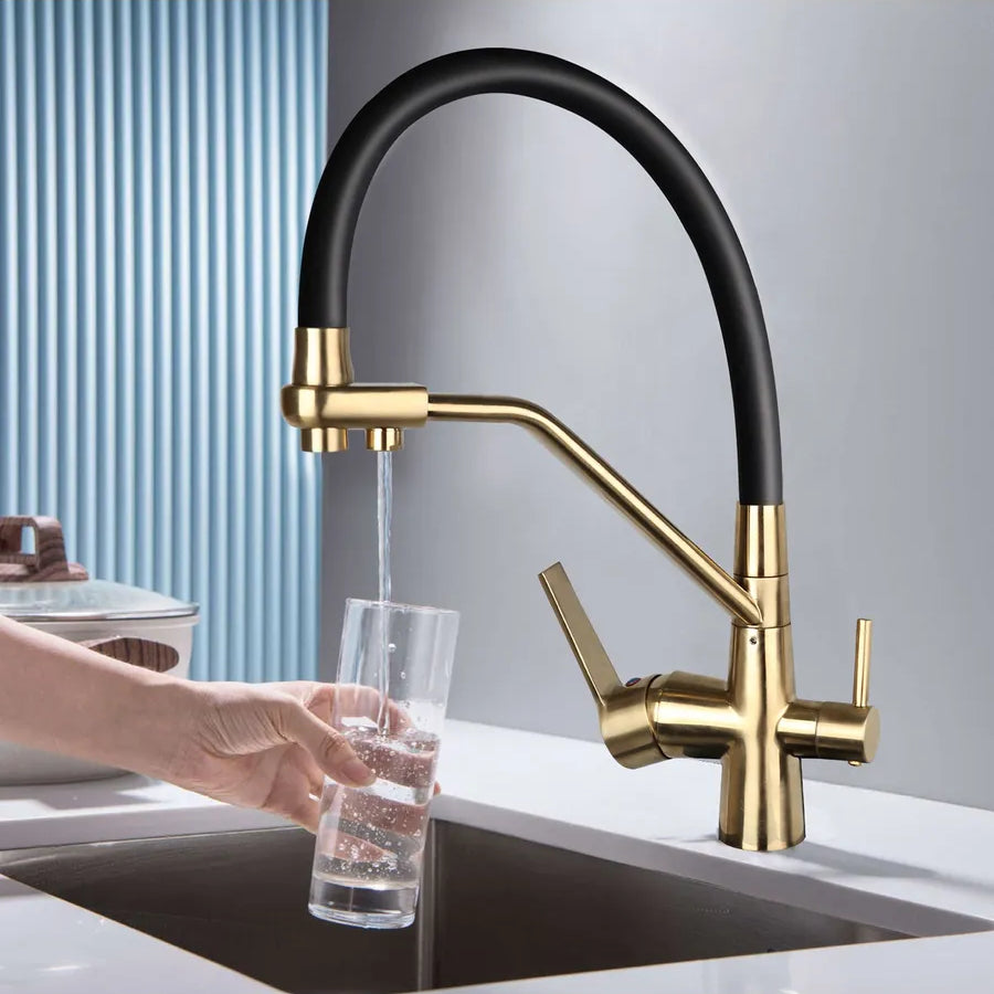 Robinet cuisine flexible purificateur d'eau en laiton