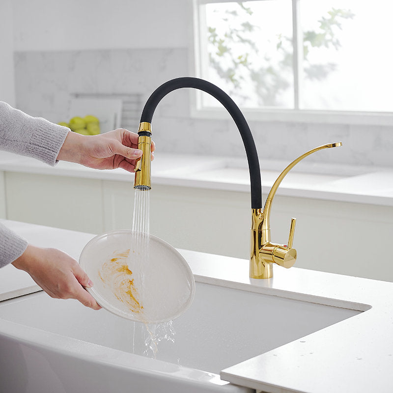 Robinet cuisine flexible 3 voies avec bec en silicone et 2 jets ajustables